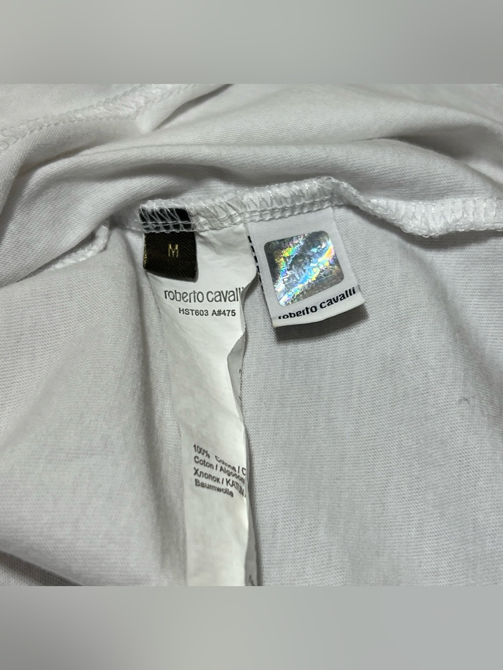 Roberto Cavalli White Graphic Tee with Black Horse Print Size MEDIUM - Picture 5 of 6